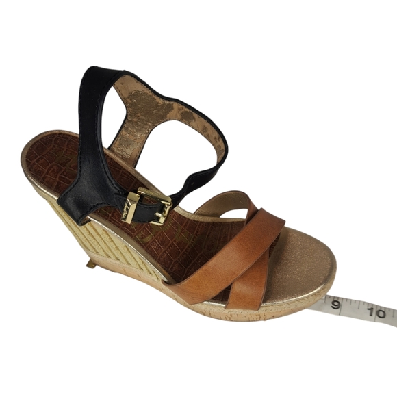 Sam Edelman Women Shoe #Clay Wedge Size 8.5 Textured Heel Black & Brown Leather - Picture 10 of 16